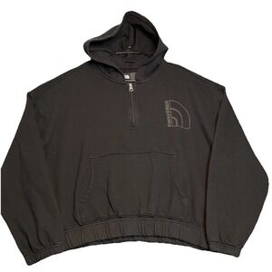 The North Face Hoodie Women XL Black Logo Garment Dye Dropped Shoulders Half Zip